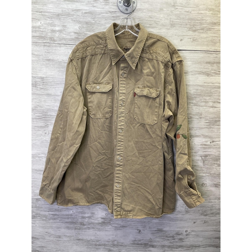 Levi Strauss & Co Mens 2XL Beige Twill Long Sleeve Hand-Drawn Work Shirt 7808